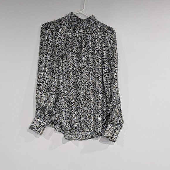 *3/$10* H&M Sheer Floral Patterned Long Sleeve Blouse Blue Tan Size Small - Picture 1 of 3